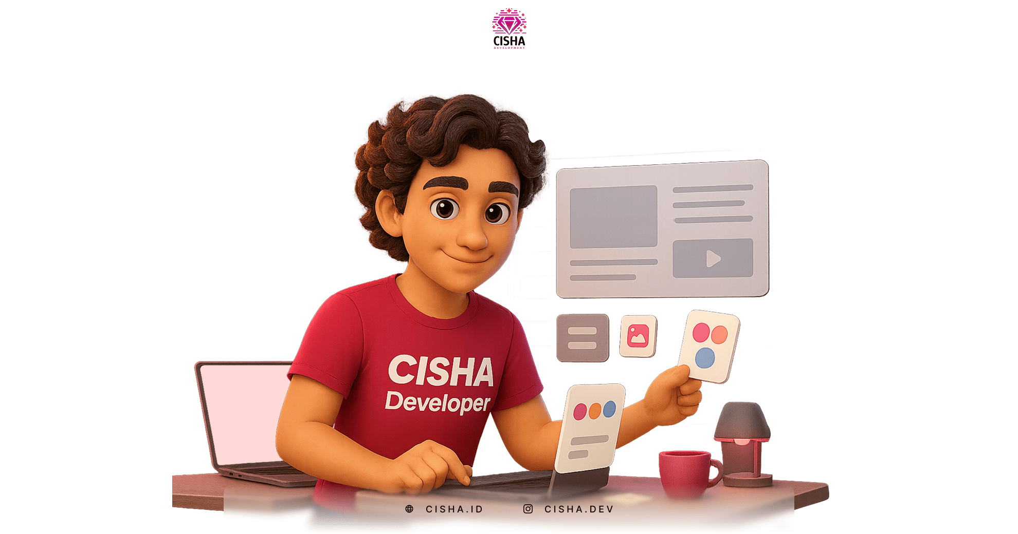 Maskot CISHA Developer menjelaskan tentang UI/UX x Branding: Kombinasi yang Membangun Persepsi Startup