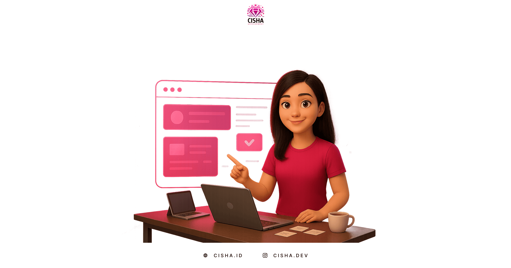 Maskot CISHA Developer menjelaskan tentang Website Sebagai Wajah Digital: Investasi, Bukan Pengeluaran